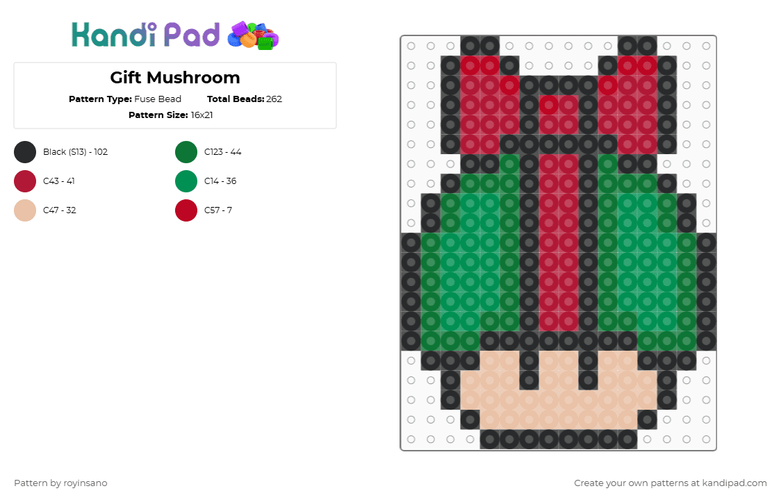 Gift Mushroom - Fuse Bead Pattern by royinsano on Kandi Pad - green