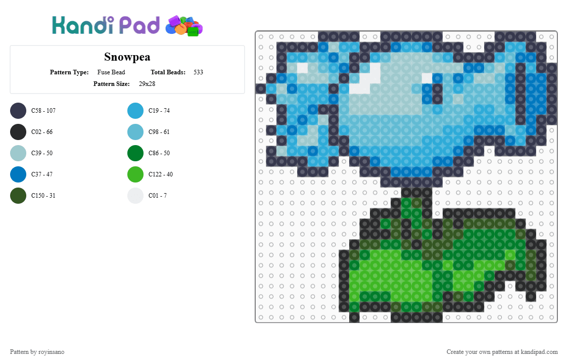 Snowpea - Fuse Bead Pattern by royinsano on Kandi Pad - purple,light blue,green