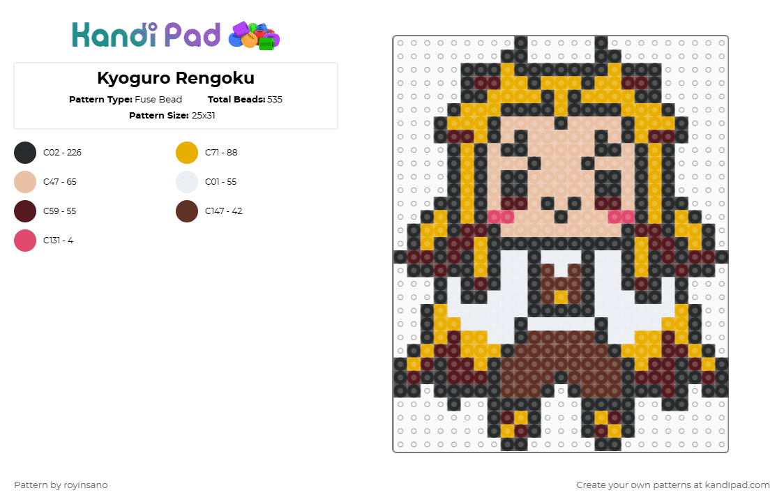 Kyoguro Rengoku - Fuse Bead Pattern by royinsano on Kandi Pad - brown,beige,orange