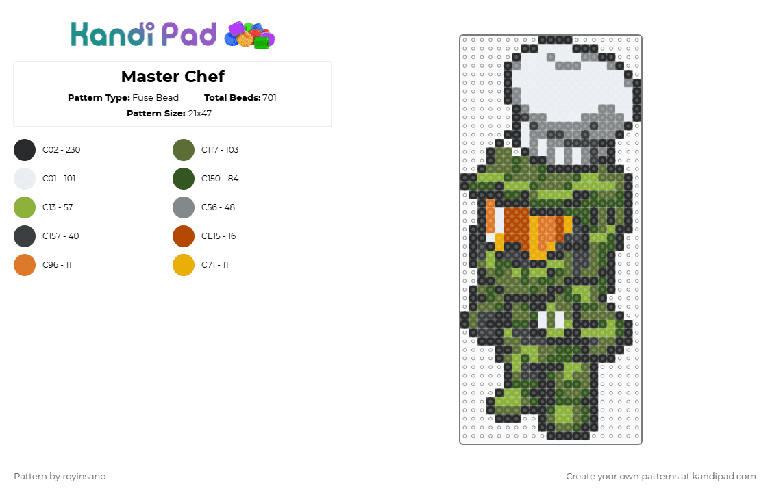 Master Chef - Fuse Bead Pattern by royinsano on Kandi Pad - master chief,chef,hat,halo,character,silly,gold