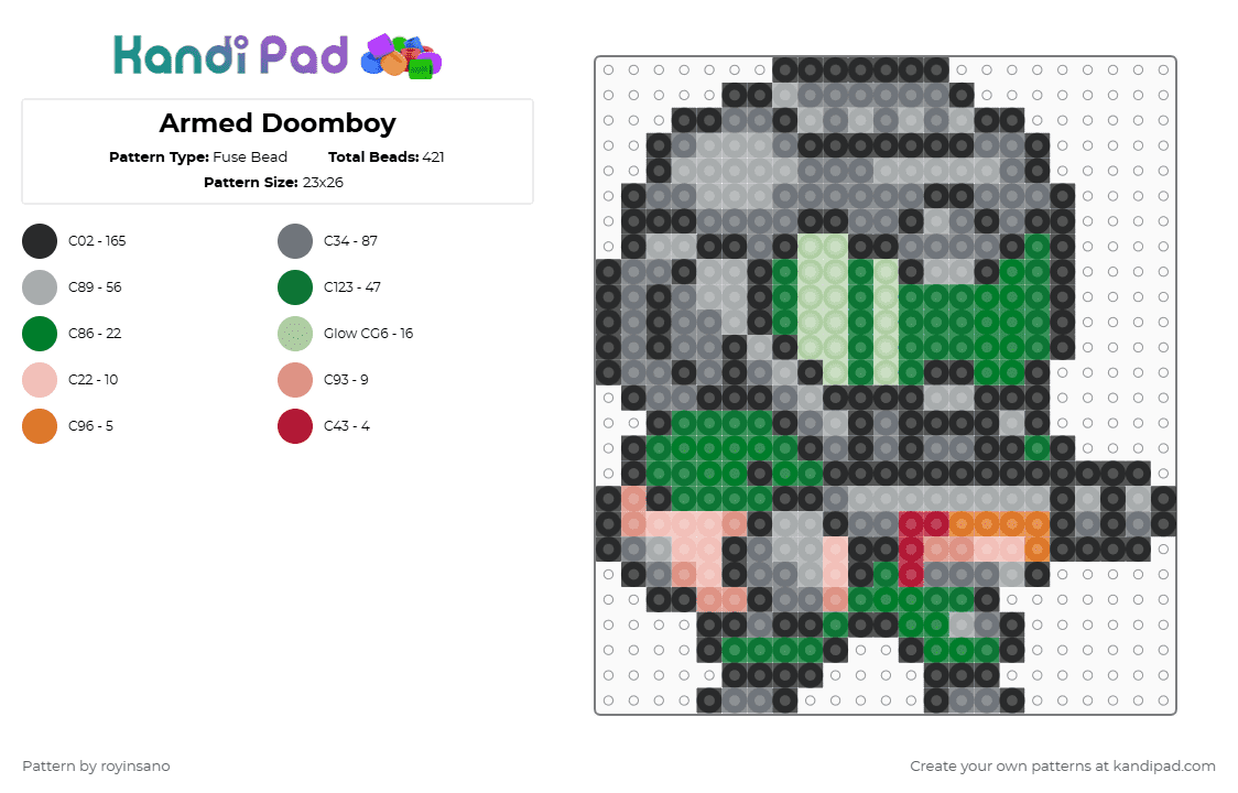Armed Doomboy - Fuse Bead Pattern by royinsano on Kandi Pad - gray,green