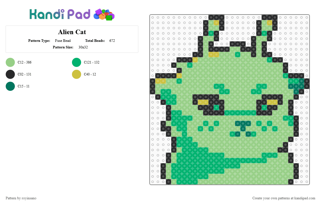 Alien Cat - Fuse Bead Pattern by royinsano on Kandi Pad - teal