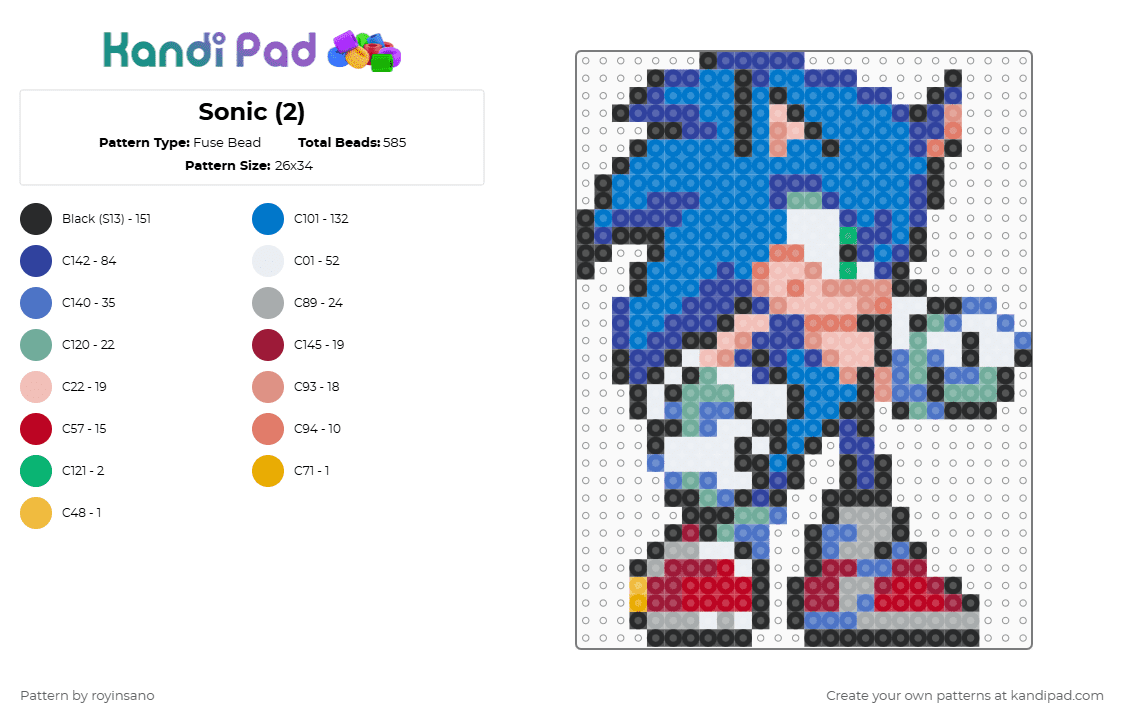 Sonic (2) - Fuse Bead Pattern by royinsano on Kandi Pad - beige,purple,blue