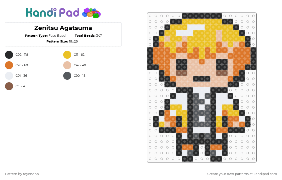 Zenitsu Agatsuma - Kandi Pad | Kandi Patterns, Fuse Bead Patterns