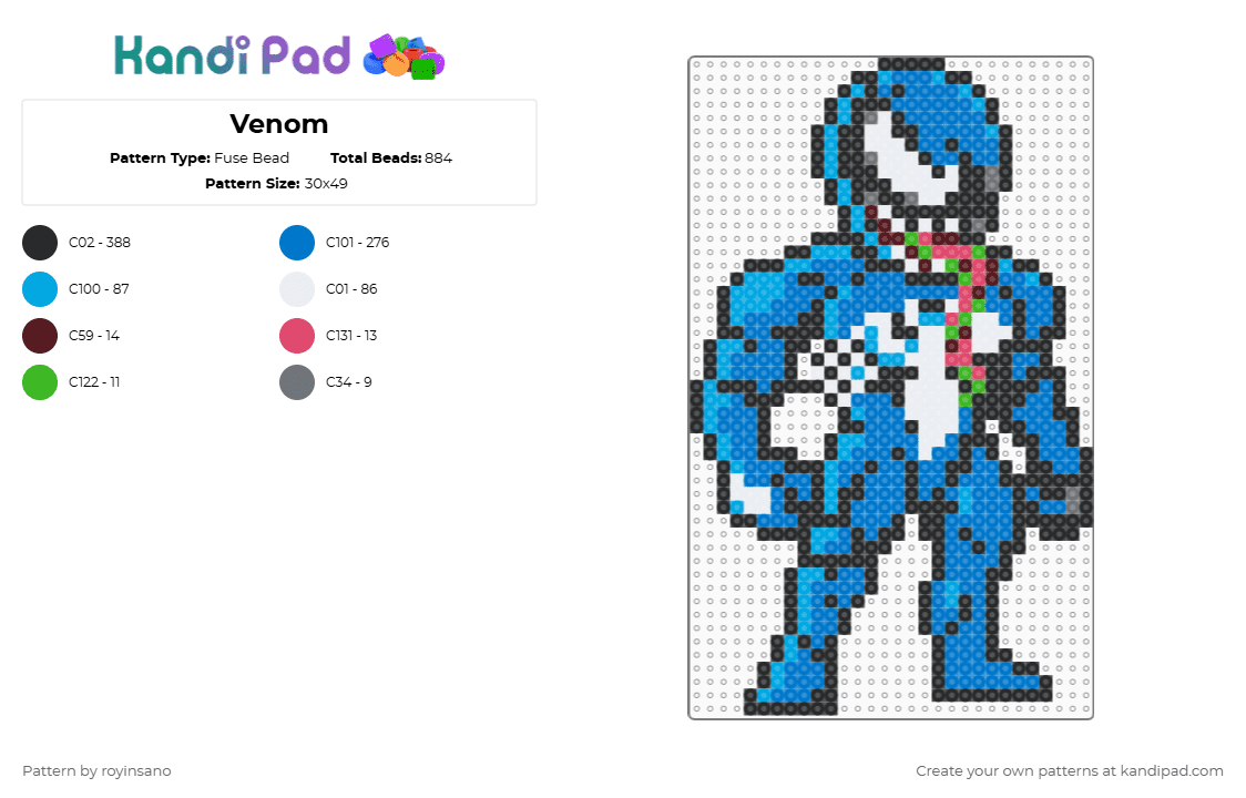 Venom - Fuse Bead Pattern by royinsano on Kandi Pad - black,light blue,blue