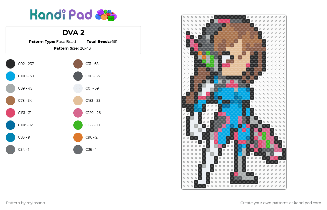 DVA 2 - Fuse Bead Pattern by royinsano on Kandi Pad - tan,gray,light blue