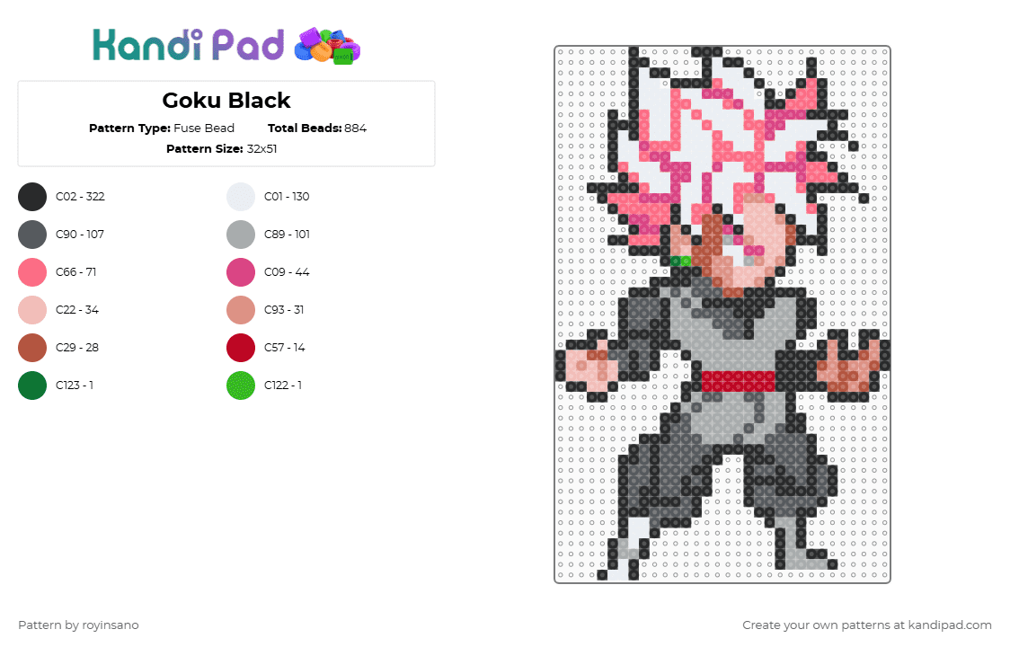 Goku Black - Fuse Bead Pattern by royinsano on Kandi Pad - red,gray