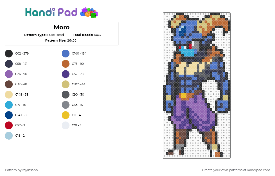 Moro - Fuse Bead Pattern by royinsano on Kandi Pad - purple,blue,beige,colorful
