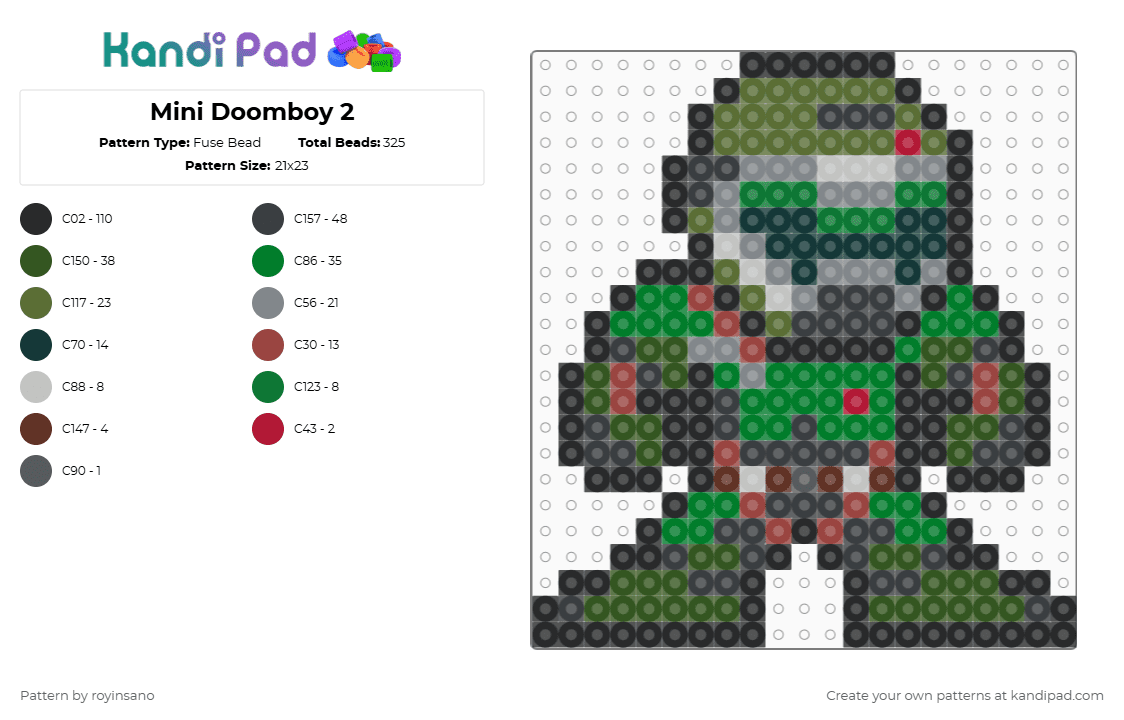 Mini Doomboy 2 - Fuse Bead Pattern by royinsano on Kandi Pad - black,gold,green