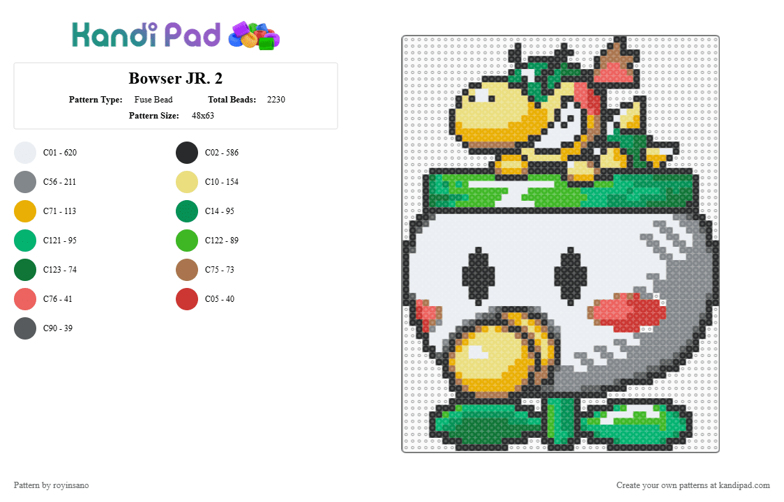 Bowser JR. 2 - Fuse Bead Pattern by royinsano on Kandi Pad - green,gray