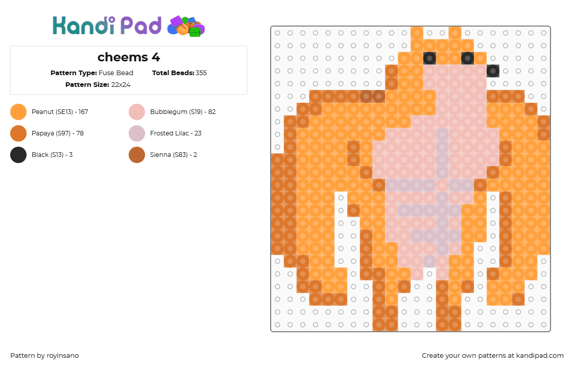 cheems 4 - Fuse Bead Pattern by royinsano on Kandi Pad - orange