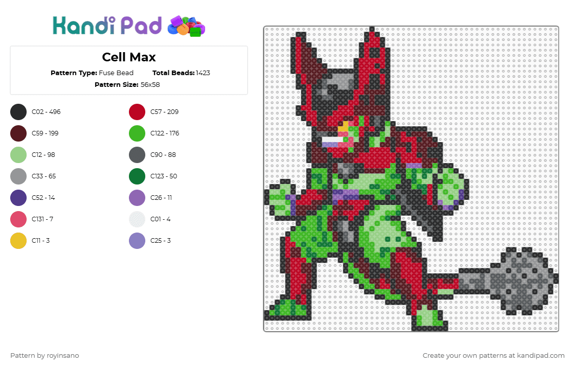 Cell Max - Fuse Bead Pattern by royinsano on Kandi Pad - brown,red,gray,green
