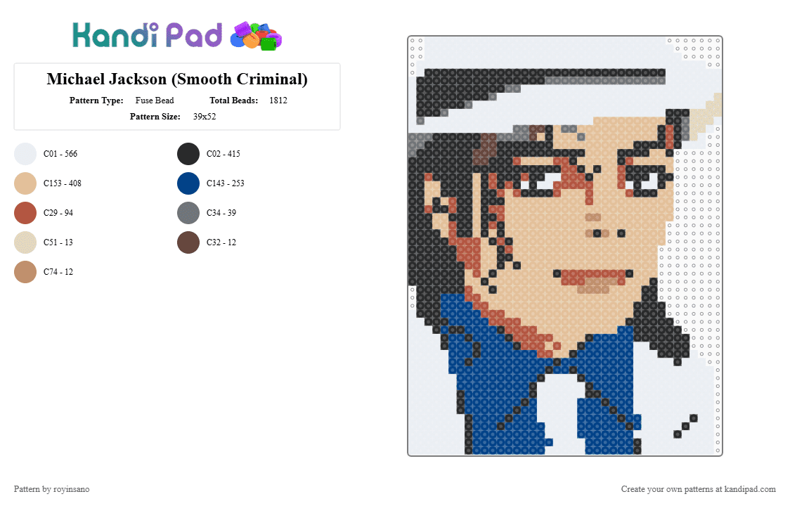 Michael Jackson (Smooth Criminal) - Fuse Bead Pattern by royinsano on Kandi Pad - white,beige,blue