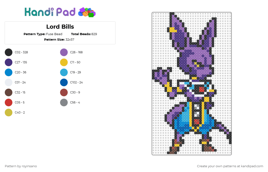 Lord Bills - Fuse Bead Pattern by royinsano on Kandi Pad - black,blue,purple,pink