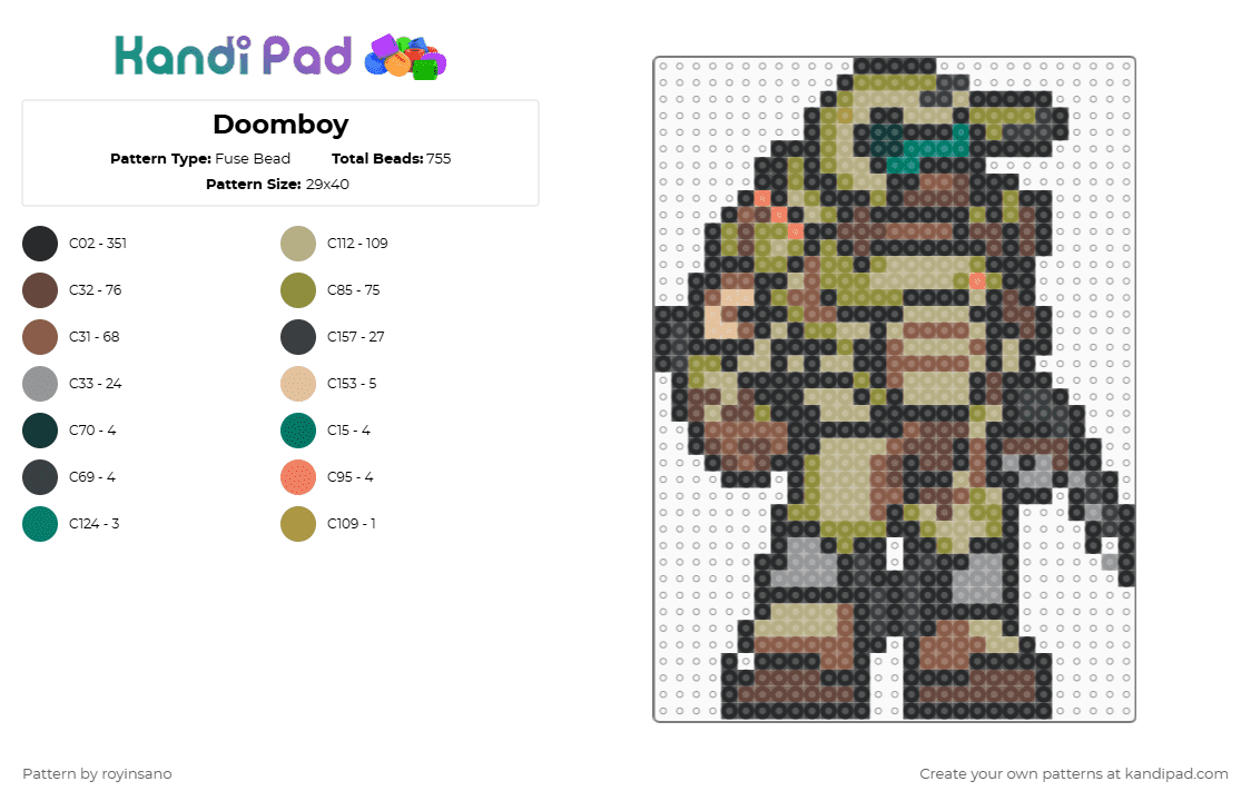 Doomboy - Fuse Bead Pattern by royinsano on Kandi Pad - black,brown,gold,beige,colorful