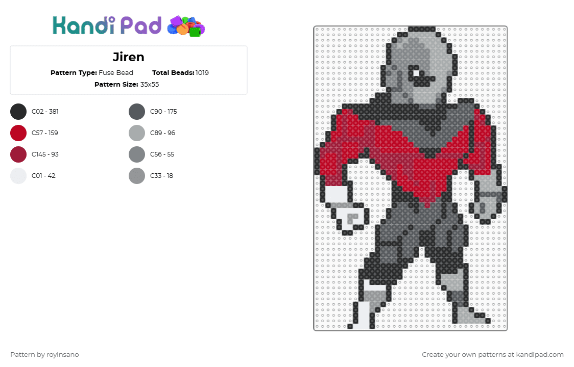 Jiren - Fuse Bead Pattern by royinsano on Kandi Pad - gray,red