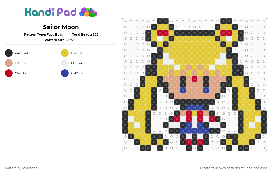 Sailor Moon - Fuse Bead Pattern by royinsano on Kandi Pad - sailor moon,chibi,character,anime,tv show,cartoon,manga,yellow