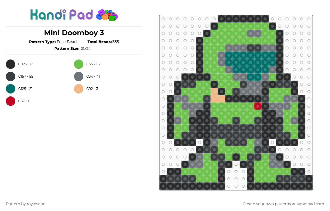 Mini Doomboy 3 - Fuse Bead Pattern by royinsano on Kandi Pad - black,gray,green