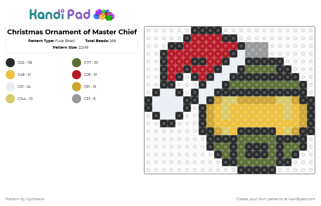 Christmas Ornament of Master Chief - Fuse Bead Pattern by royinsano on Kandi Pad - black,yellow,gold,red