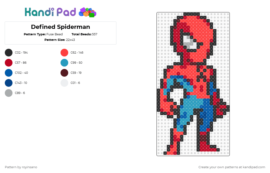 Defined Spiderman - Fuse Bead Pattern by royinsano on Kandi Pad - red