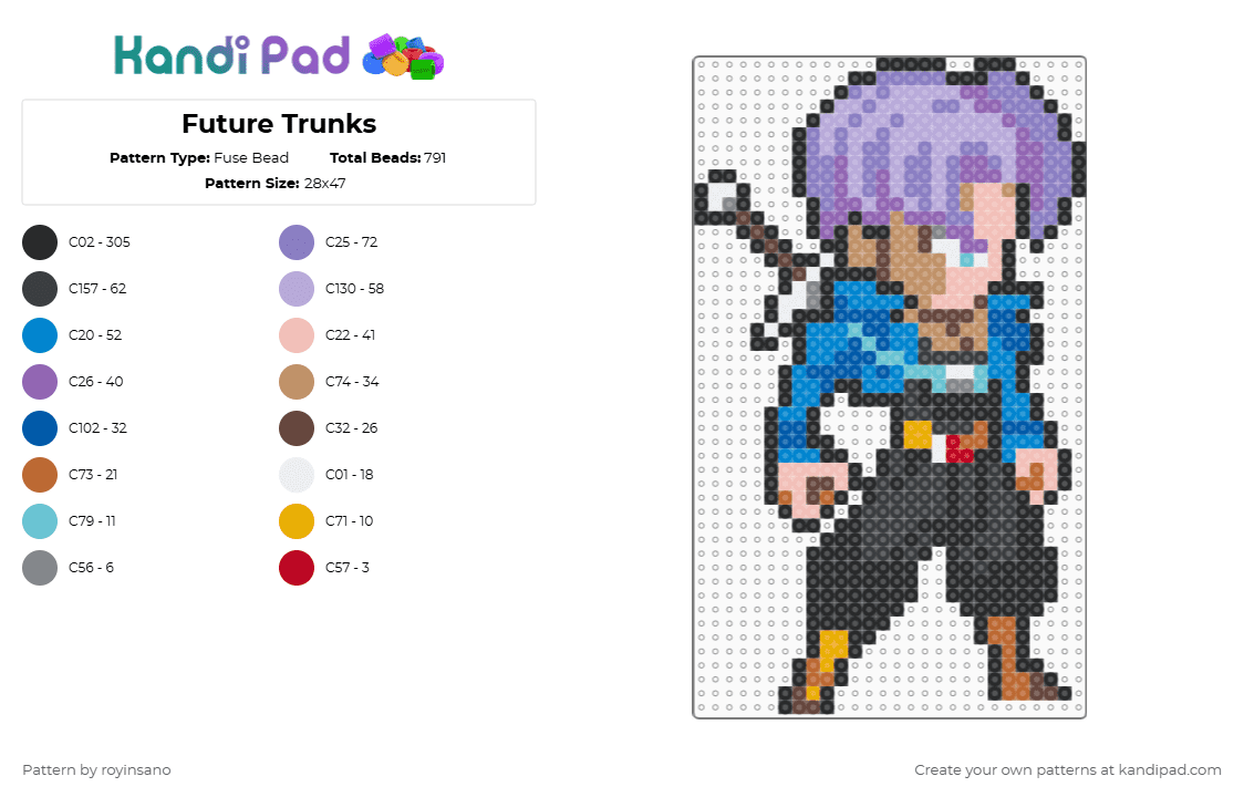 Future Trunks - Fuse Bead Pattern by royinsano on Kandi Pad - black,pink,beige,colorful