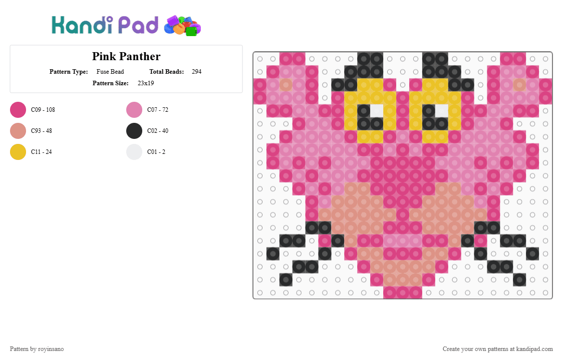 Pink Panther - Fuse Bead Pattern by royinsano on Kandi Pad - pink