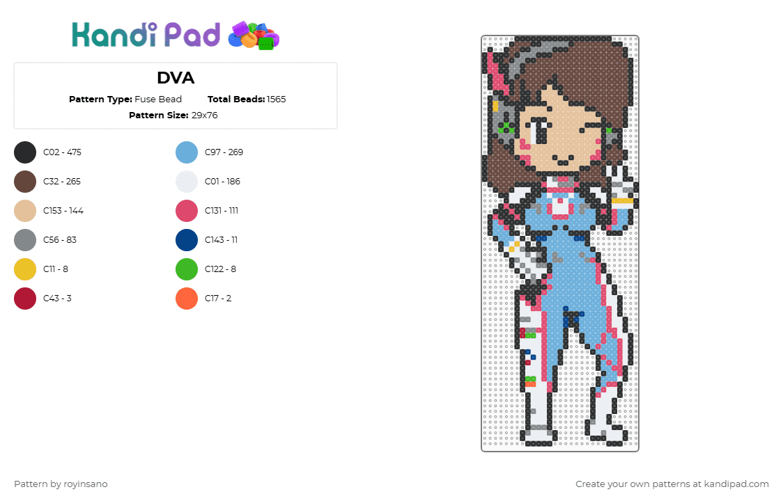 DVA - Fuse Bead Pattern by royinsano on Kandi Pad - red,brown,beige,light blue