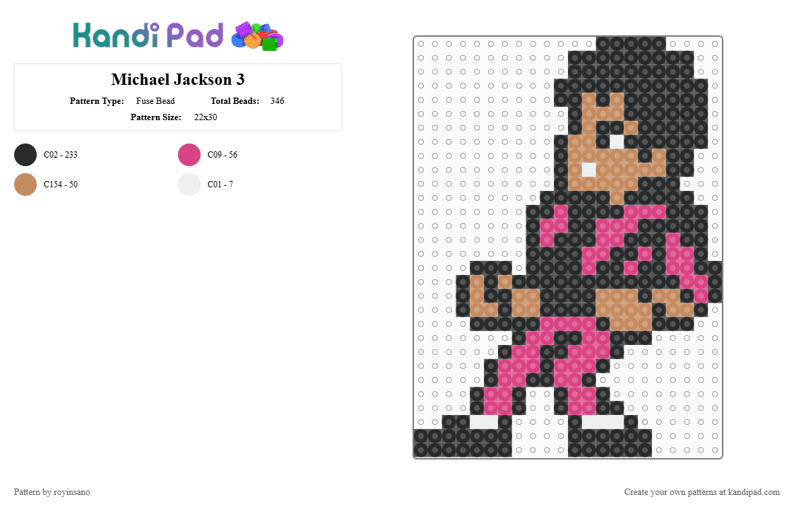 Michael Jackson 3 - Fuse Bead Pattern by royinsano on Kandi Pad - black,tan,pink