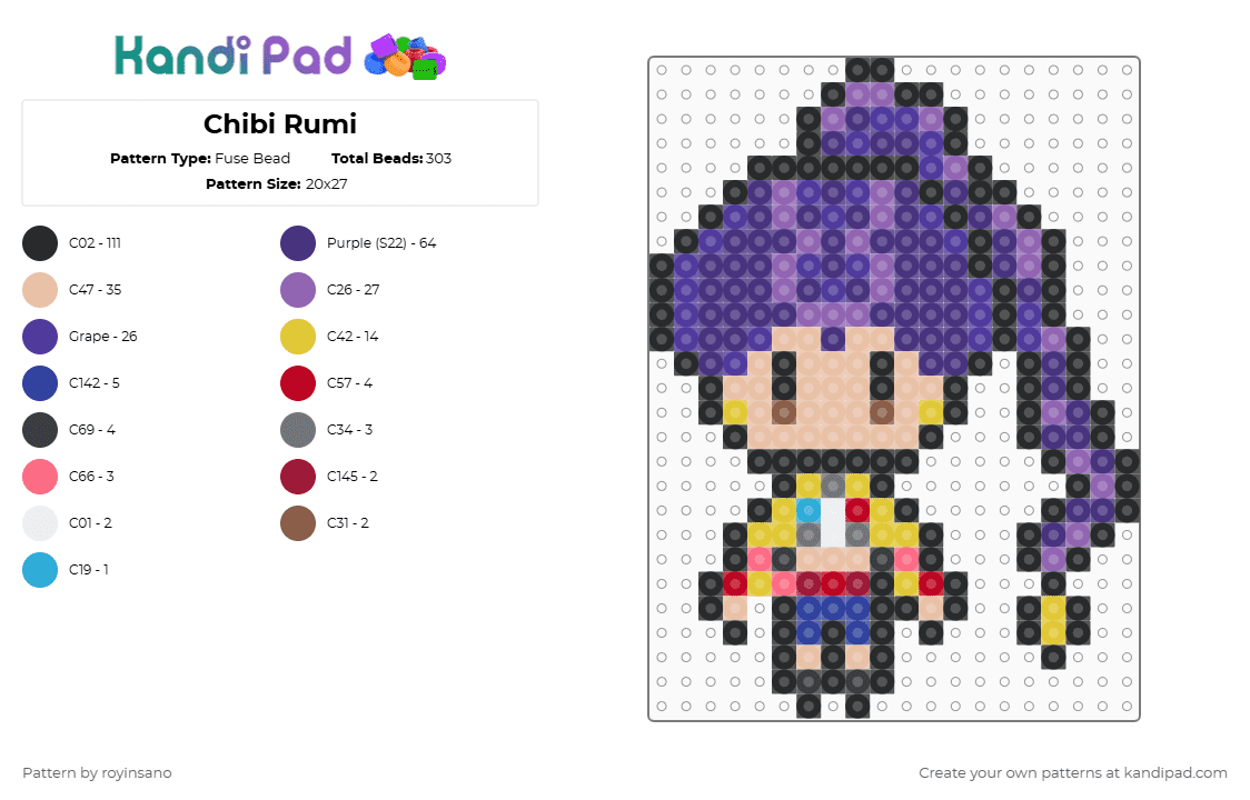 Chibi Rumi - Fuse Bead Pattern by royinsano on Kandi Pad - 