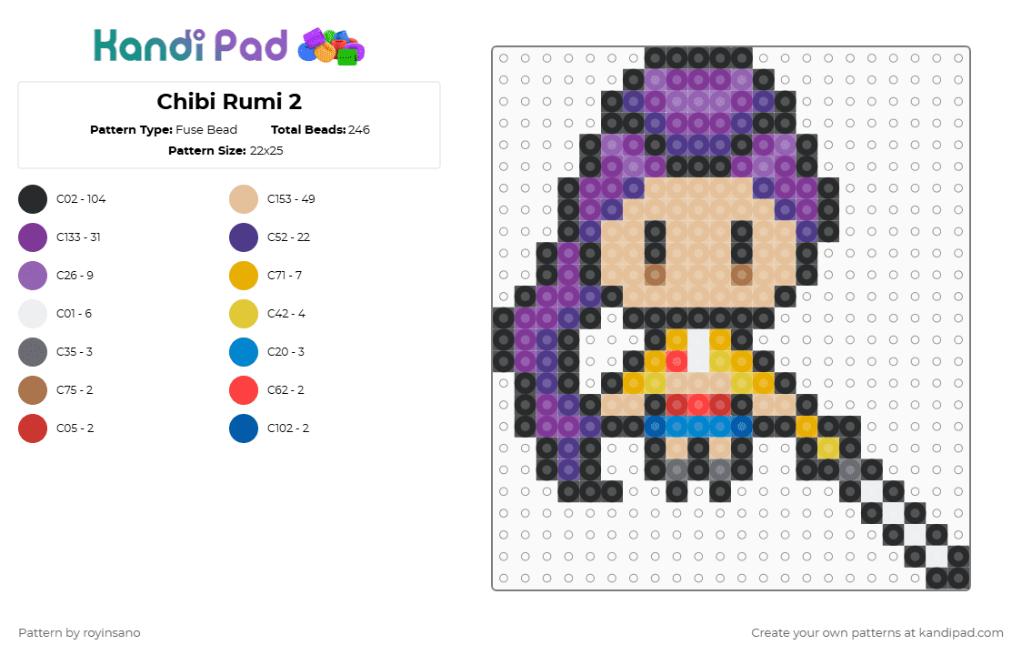 Chibi Rumi 2 - Fuse Bead Pattern by royinsano on Kandi Pad - black,beige,purple,pink