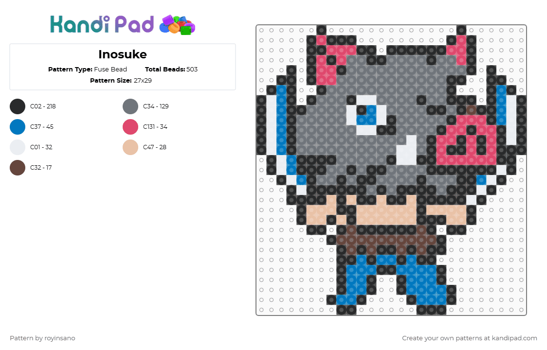 Inosuke - Fuse Bead Pattern by royinsano on Kandi Pad - black,gray