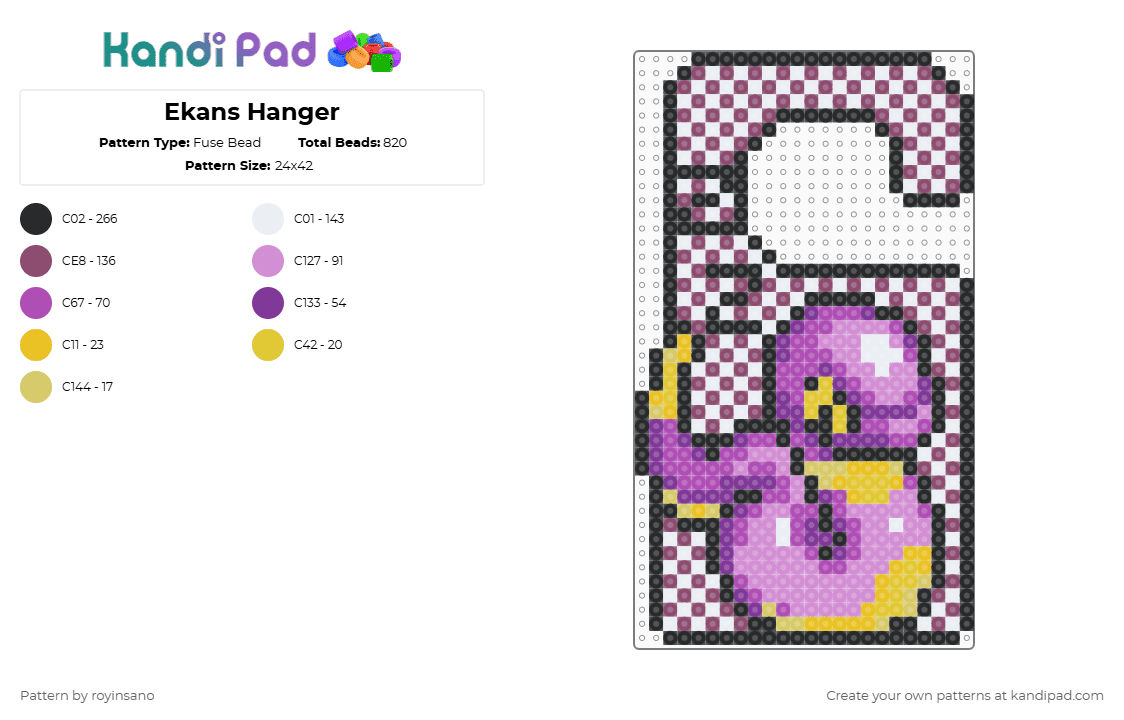 Ekans Hanger - Fuse Bead Pattern by royinsano on Kandi Pad - pink