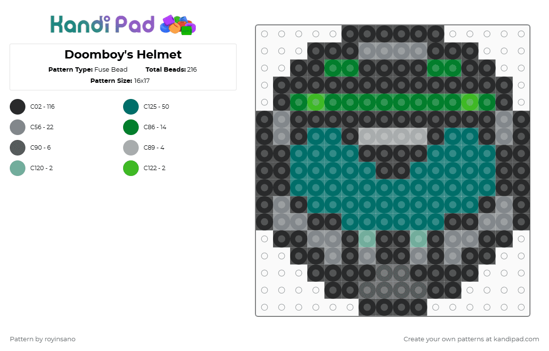 Doomboy\'s Helmet - Fuse Bead Pattern by royinsano on Kandi Pad - teal,gray