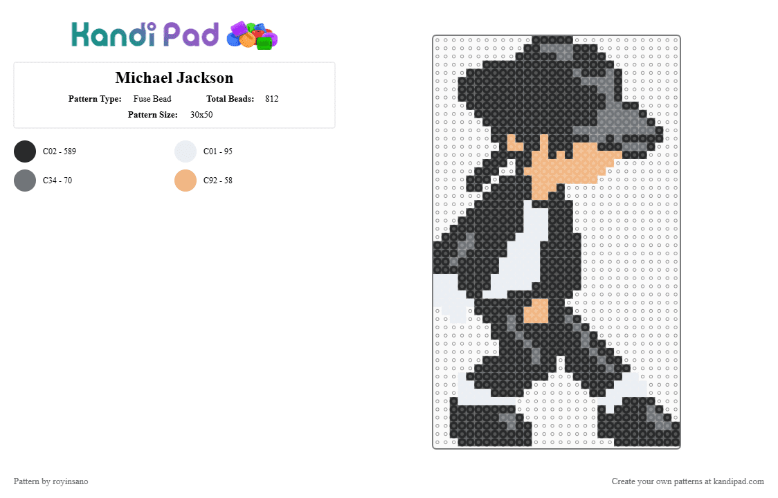 Michael Jackson - Fuse Bead Pattern by royinsano on Kandi Pad - black,beige,gray