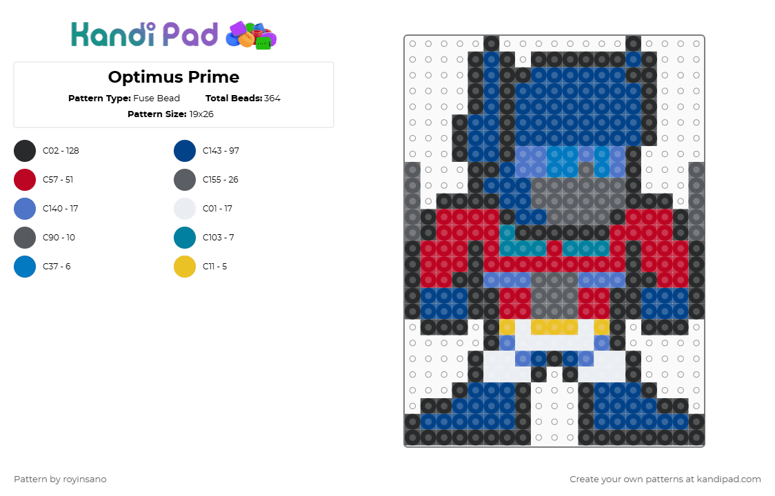 Optimus Prime - Fuse Bead Pattern by royinsano on Kandi Pad - blue,red