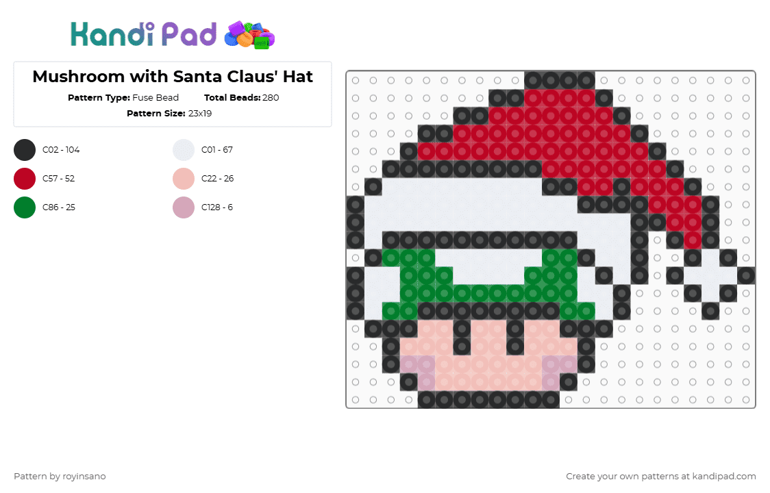 Mushroom with Santa Claus\' Hat - Fuse Bead Pattern by royinsano on Kandi Pad - beige,red
