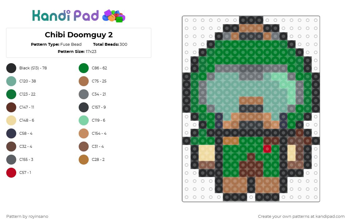 Chibi Doomguy 2 - Fuse Bead Pattern by royinsano on Kandi Pad - gray,tan,green,teal