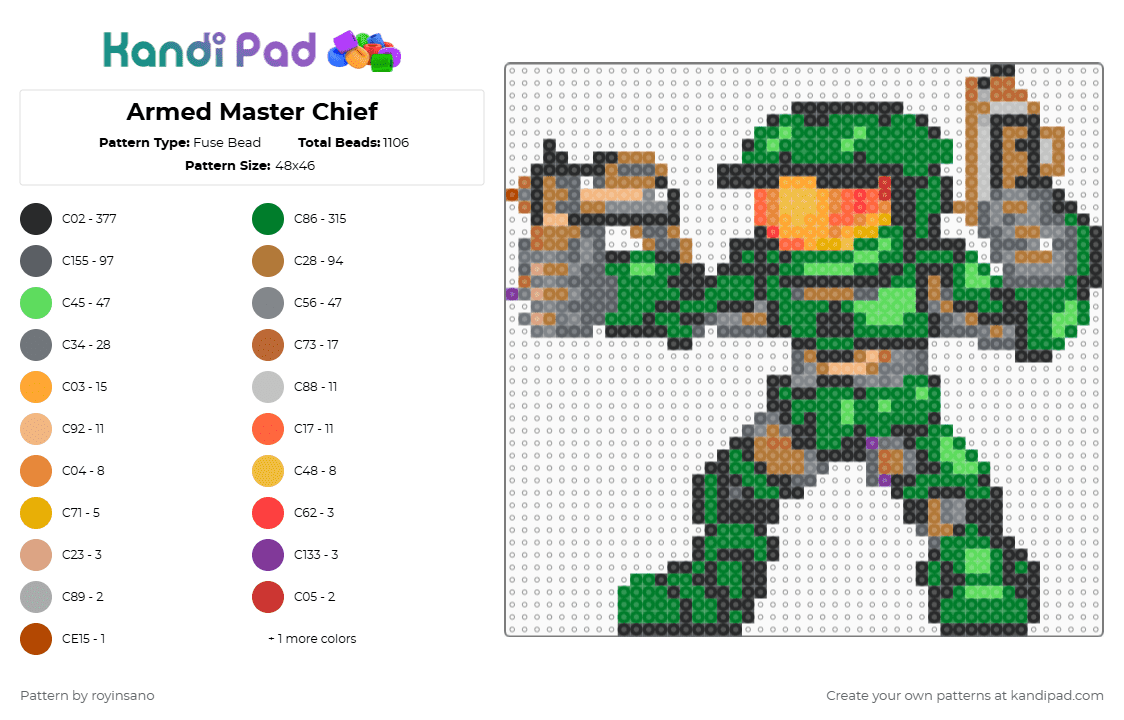 Armed Master Chief - Fuse Bead Pattern by royinsano on Kandi Pad - tan,gray,green