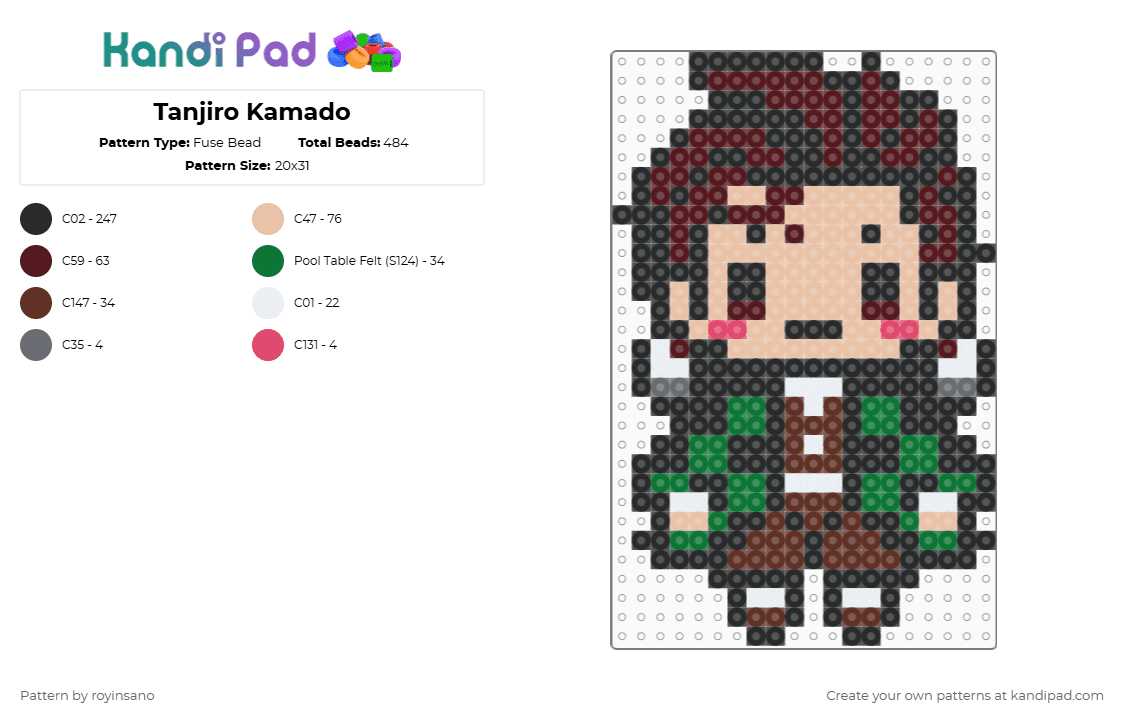 Tanjiro Kamado - Fuse Bead Pattern by royinsano on Kandi Pad - black,brown,beige