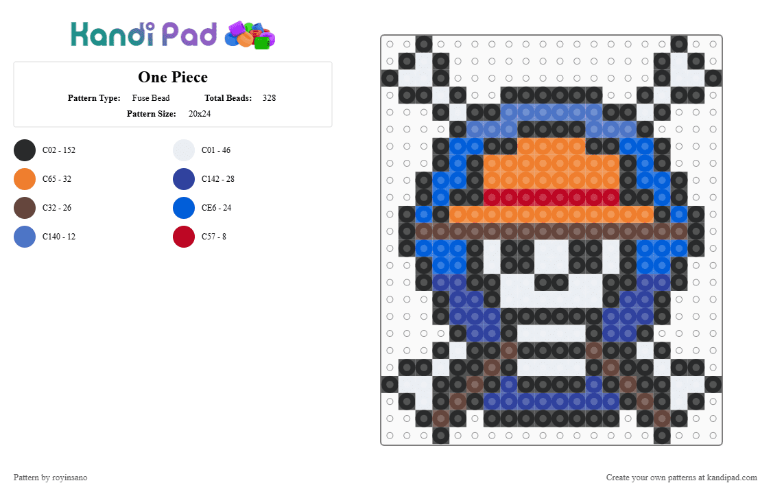 One Piece - Fuse Bead Pattern by royinsano on Kandi Pad - black,brown,purple,colorful