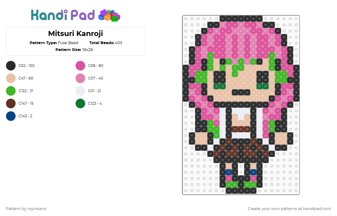 Mitsuri Kanroji - Fuse Bead Pattern by royinsano on Kandi Pad - pink,beige