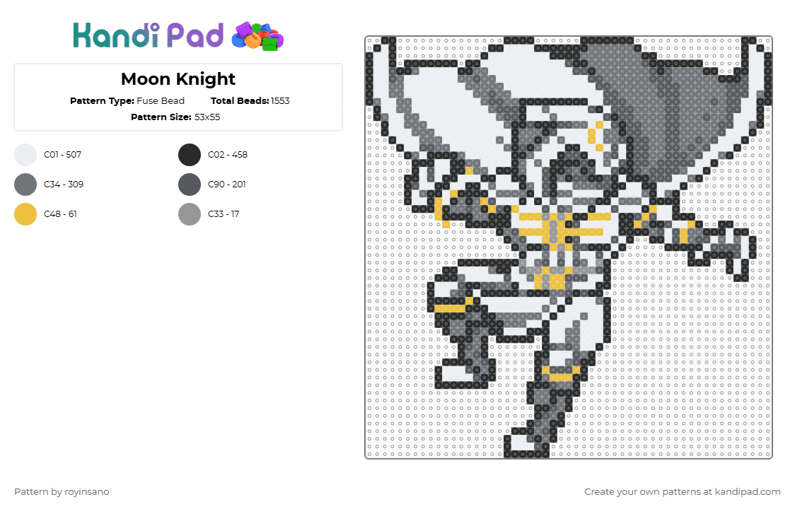 Moon Knight - Fuse Bead Pattern by royinsano on Kandi Pad - gray