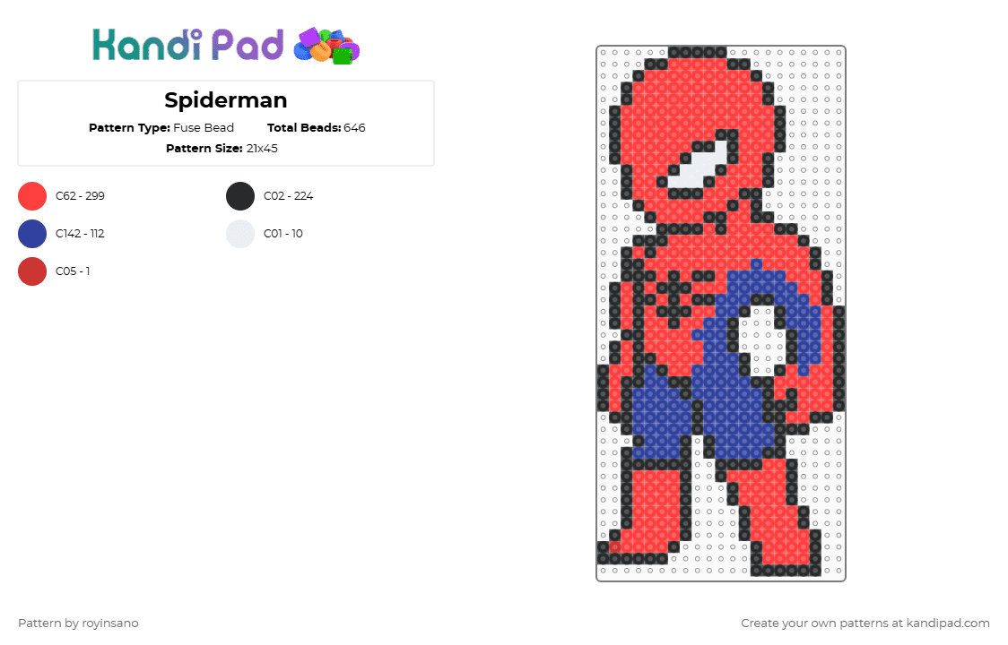 Spiderman - Fuse Bead Pattern by royinsano on Kandi Pad - red,purple