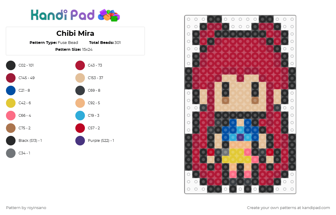 Chibi Mira - Fuse Bead Pattern by royinsano on Kandi Pad - beige,red