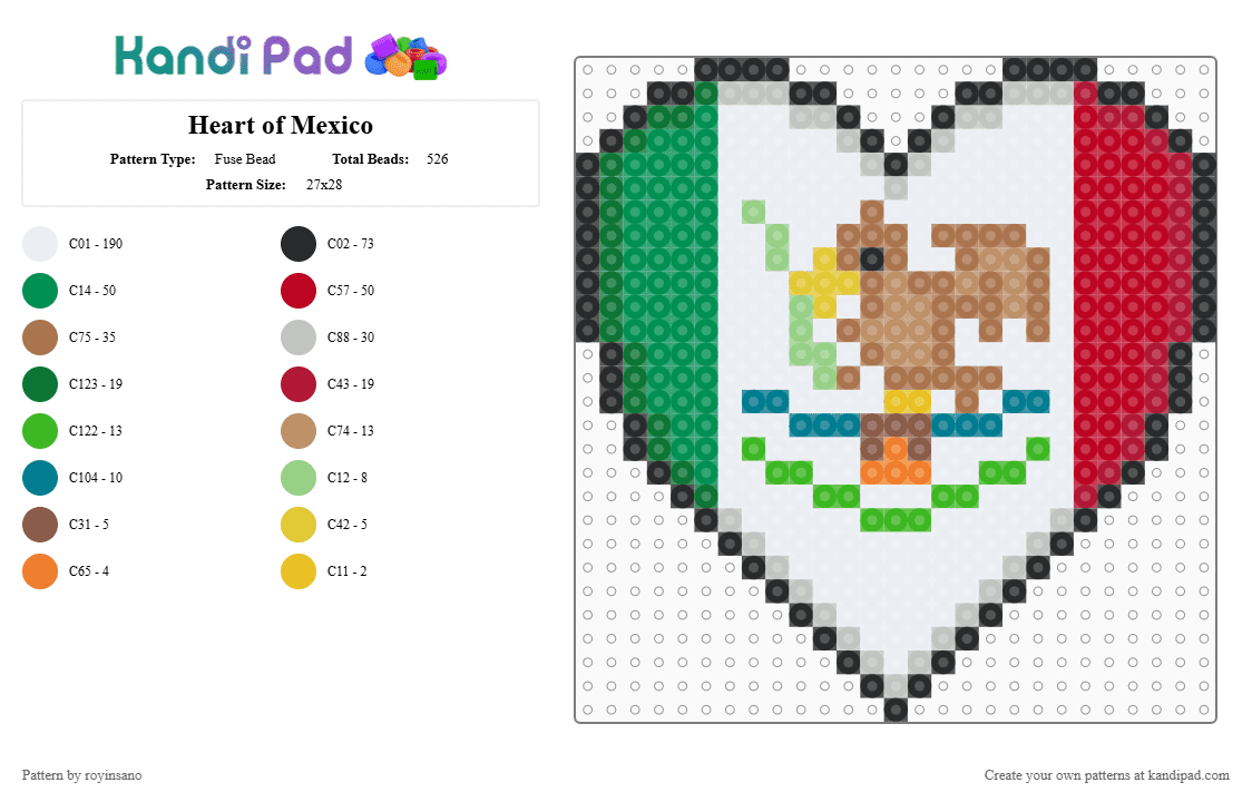 Heart of Mexico - Fuse Bead Pattern by royinsano on Kandi Pad - white,green,red,tan