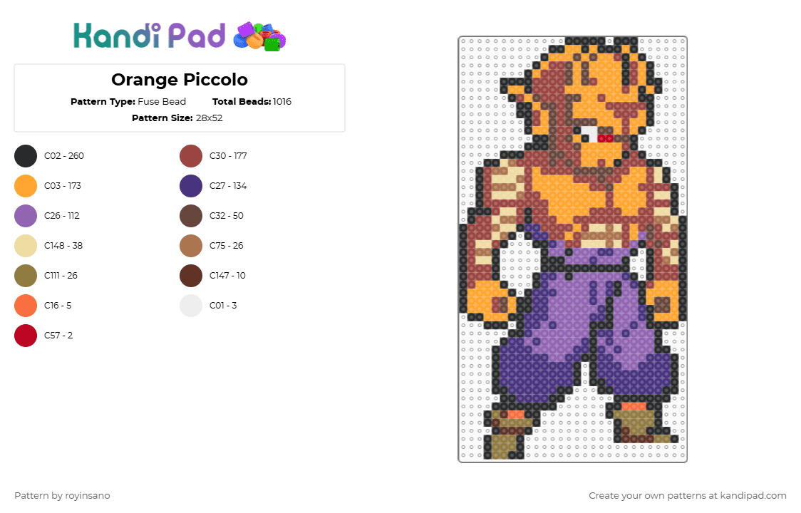 Orange Piccolo - Fuse Bead Pattern by royinsano on Kandi Pad - purple,red,orange,pink