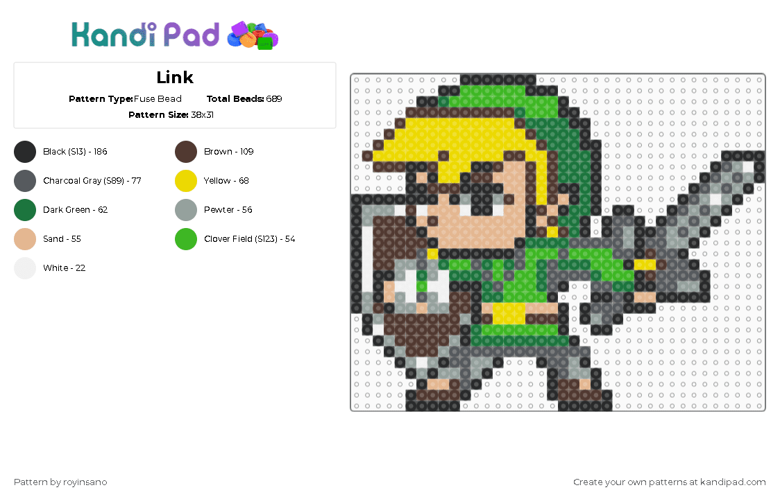 Link - Fuse Bead Pattern by royinsano on Kandi Pad - green,brown,gray