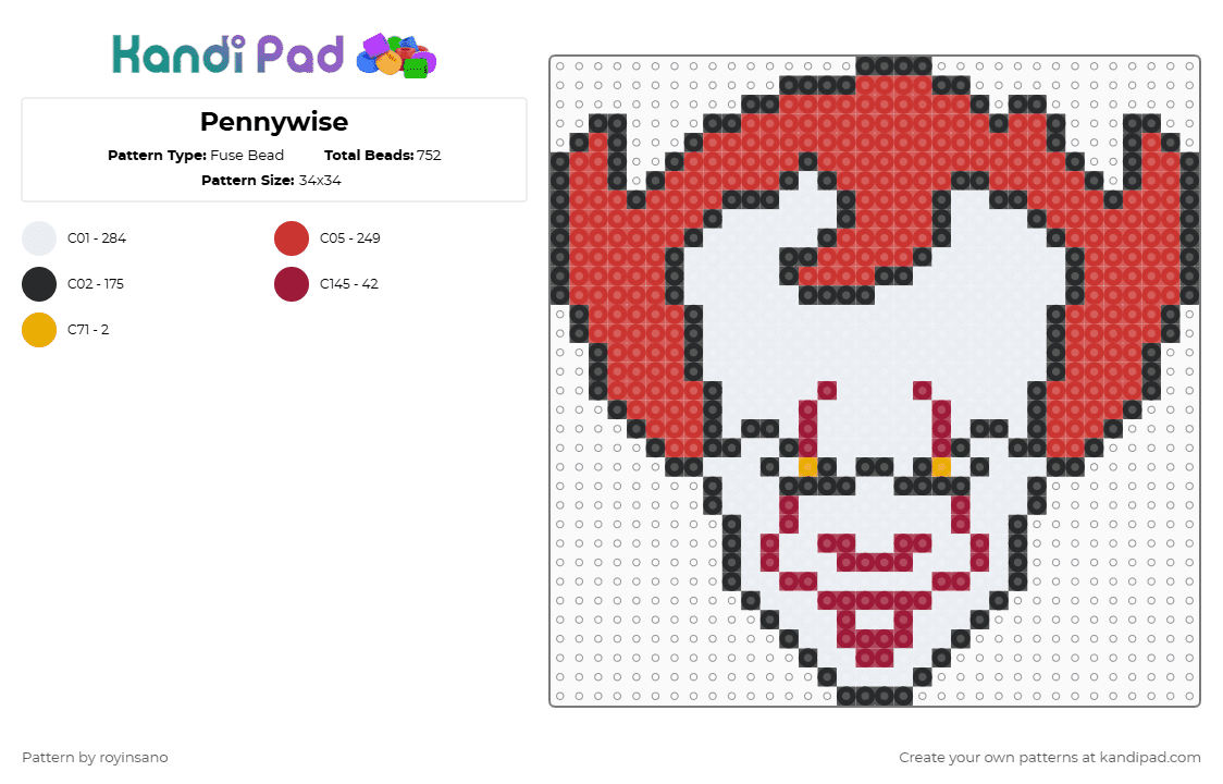 Pennywise - Fuse Bead Pattern by royinsano on Kandi Pad - red