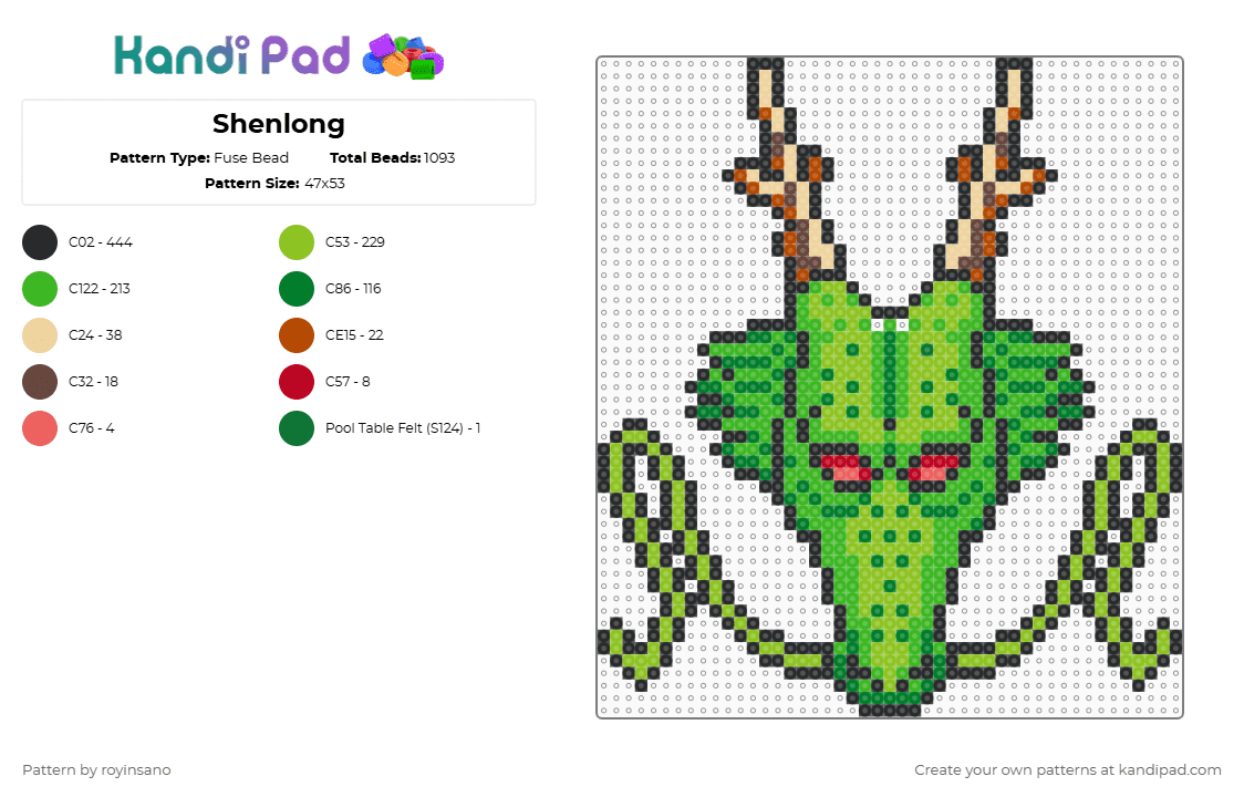 Shenlong - Fuse Bead Pattern by royinsano on Kandi Pad - green