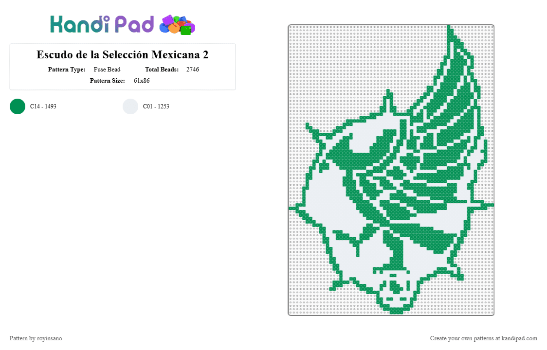 Escudo de la Selección Mexicana 2 - Fuse Bead Pattern by royinsano on Kandi Pad - green,white